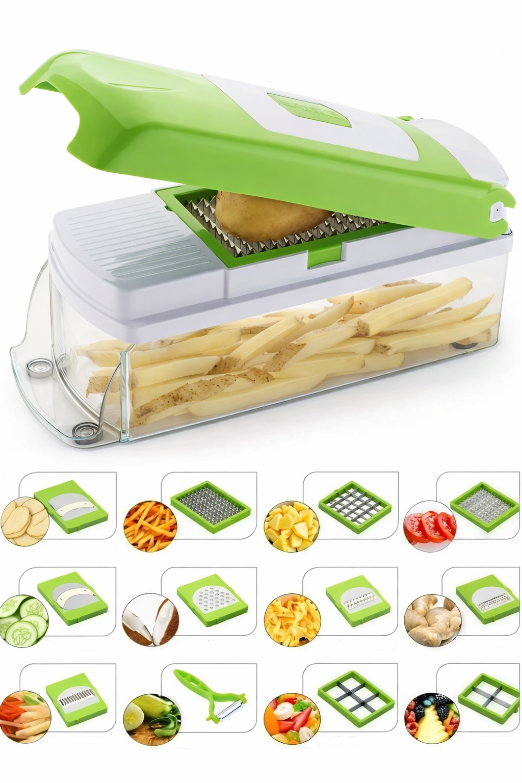 Plastic 12-in-1 Manual Vegetable Grater,Chipser and Slicer