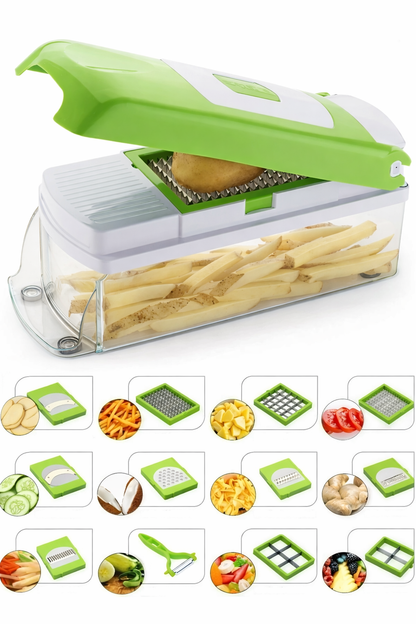 Plastic 12-in-1 Manual Vegetable Grater,Chipser and Slicer
