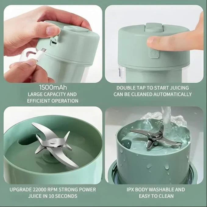 Portable Crusher Juicer With Handle & Straw, USB Rechargeable Multi Blades (420 ML)